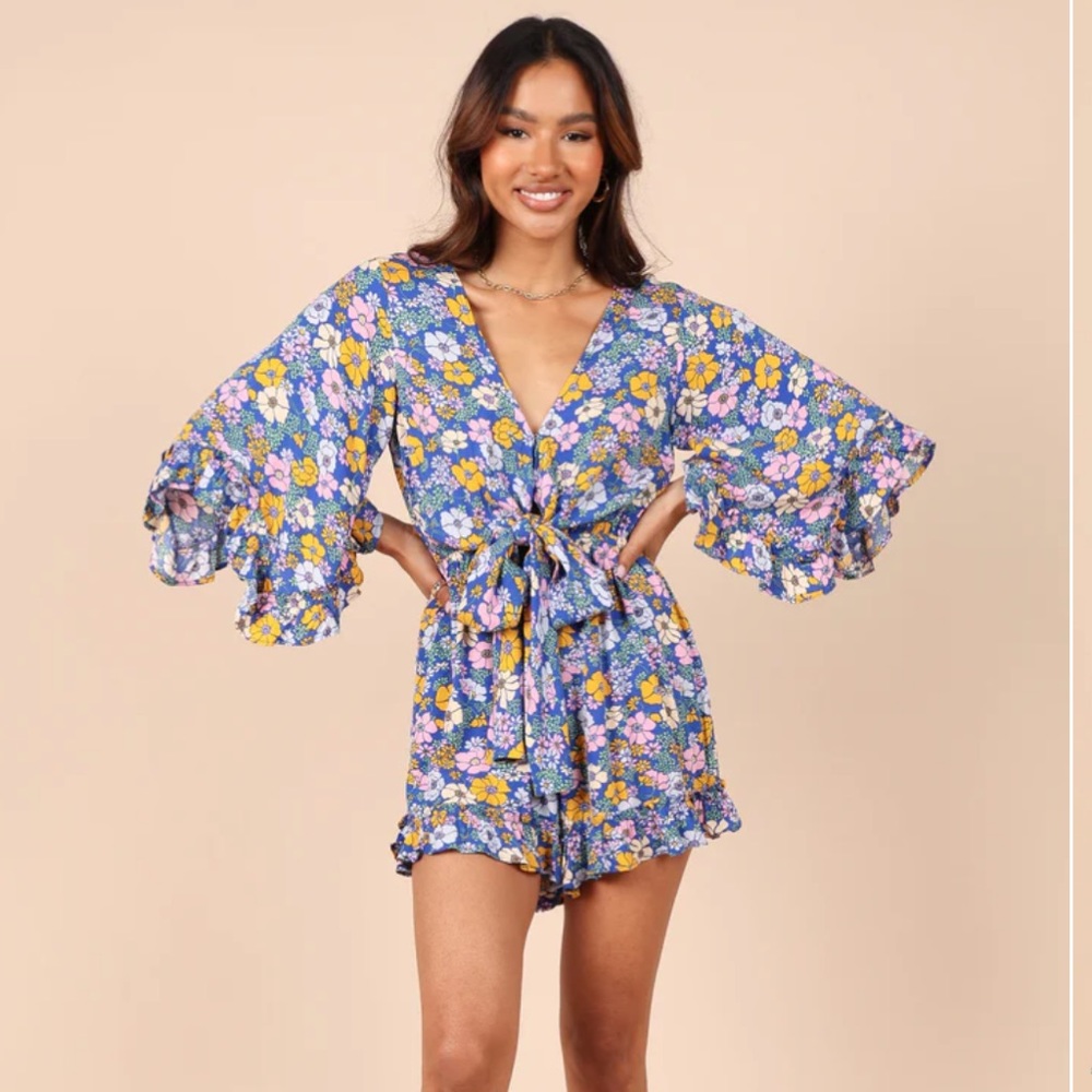 Petal & Pup XS Tuilly Blue Floral Romper